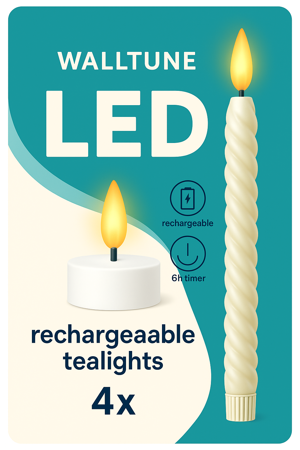 Walltune LED Tealight or Dinner Candle – with Timer