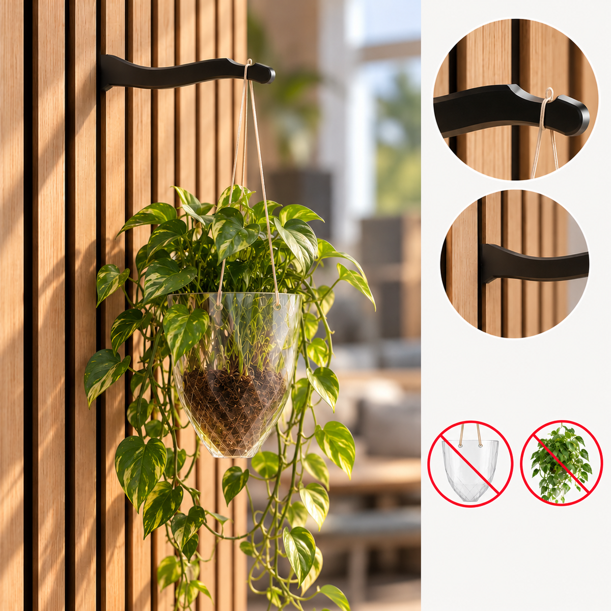 Plant hanger hook - Installation: Screw-in or Wall clip