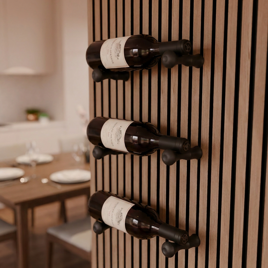 Wijnrek/houders voor akoestische panelen – aan de muur bevestigd wijnreksysteem – installatietype: Muurclip