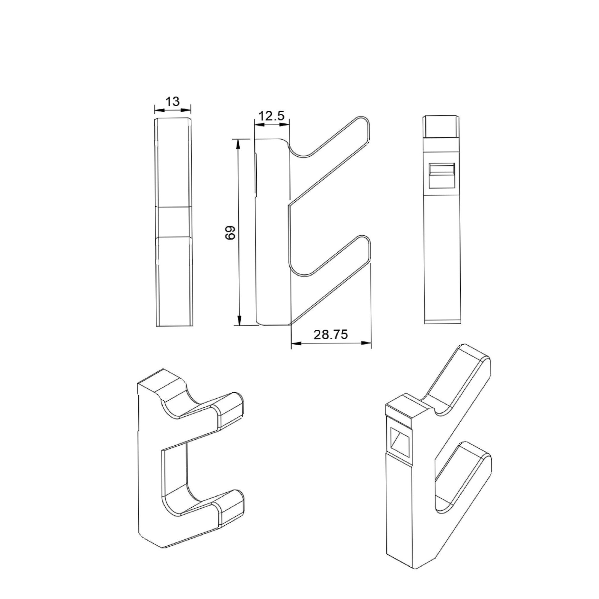 Dubbele haak voor akoestische panelen - Installatietype: Muurclip