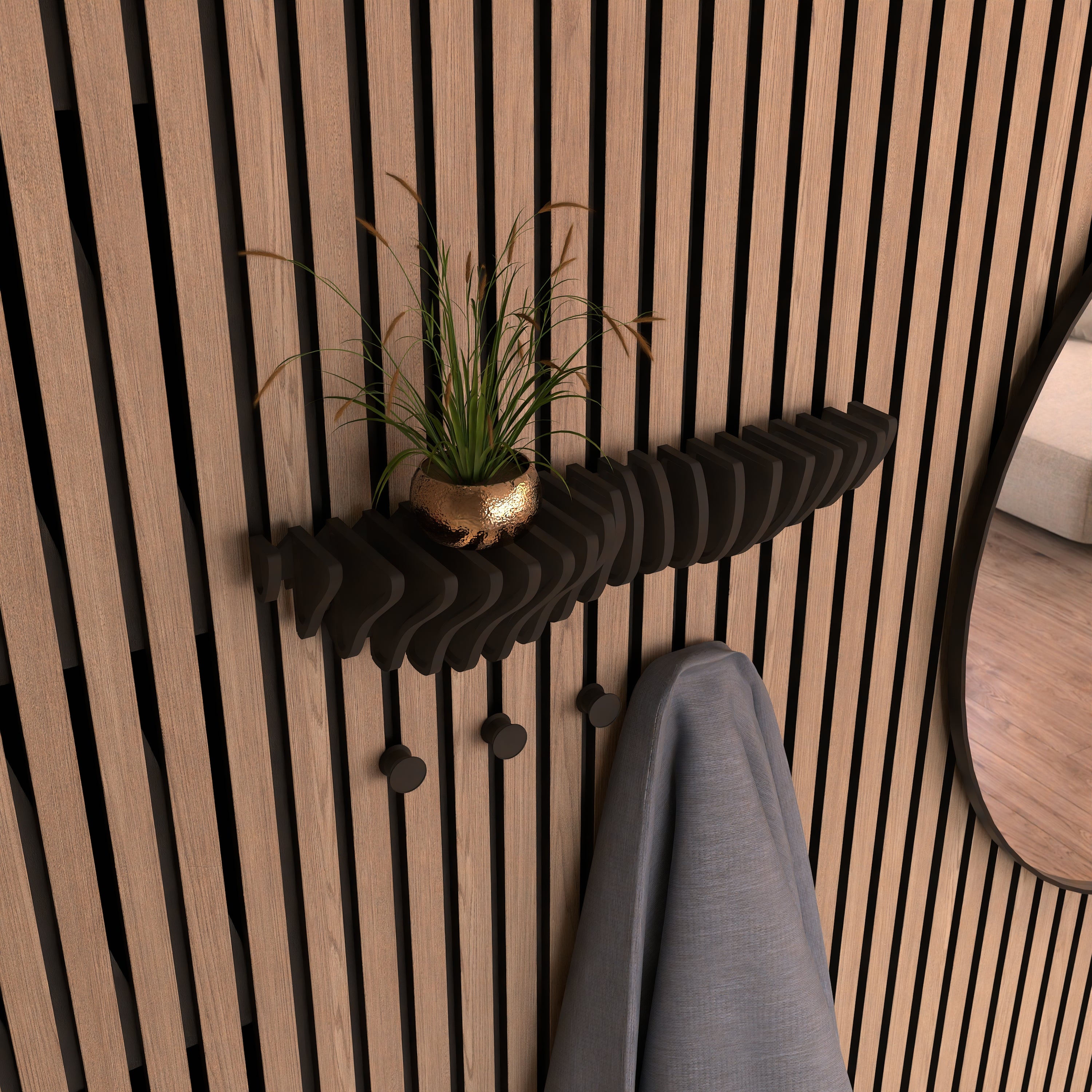 Nieuw! Design wandplank Wave voor akoestische panelen - Installatietype: Muurclip