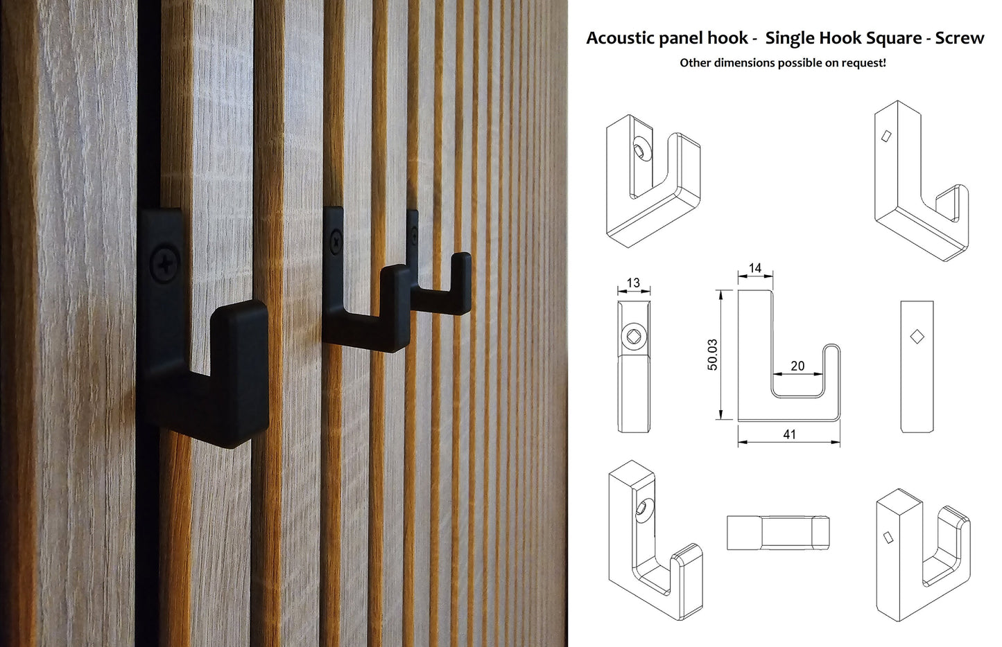 Acoustic panel hook - Single Hook Square - Screw