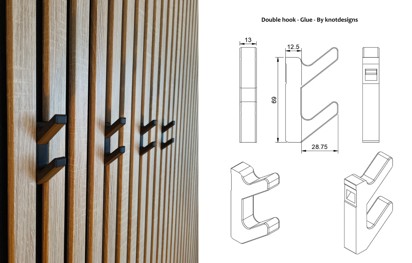 Acoustic panel hook - Double - Click&Go - Coat rack for AKU panels